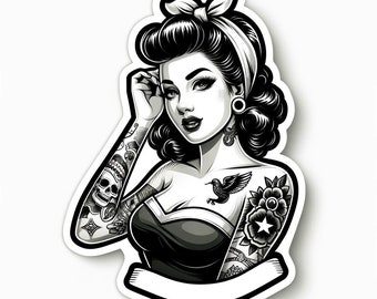 Pinup girl vinyl sticker For Laptop, Water Bottle, Hydroflask, Phone, Desk, Computer, Car