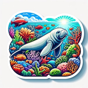 Pegatina de vinilo Manatí para computadora portátil, botella de agua, hidroflasco, teléfono, escritorio, computadora, coche