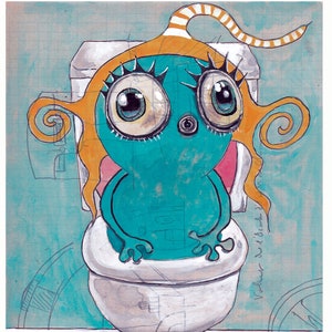 Watercolor illustration The monster in the toilet