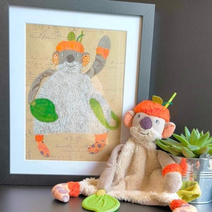 Ritratto dipinto originale di un peluche, il giocattolo preferito, illustrazione personalizzata, ad acquerello.