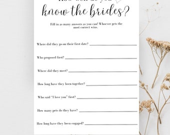 Minimalist, LGBTQ Bridal Shower Game, Download - How well do you know the brides?