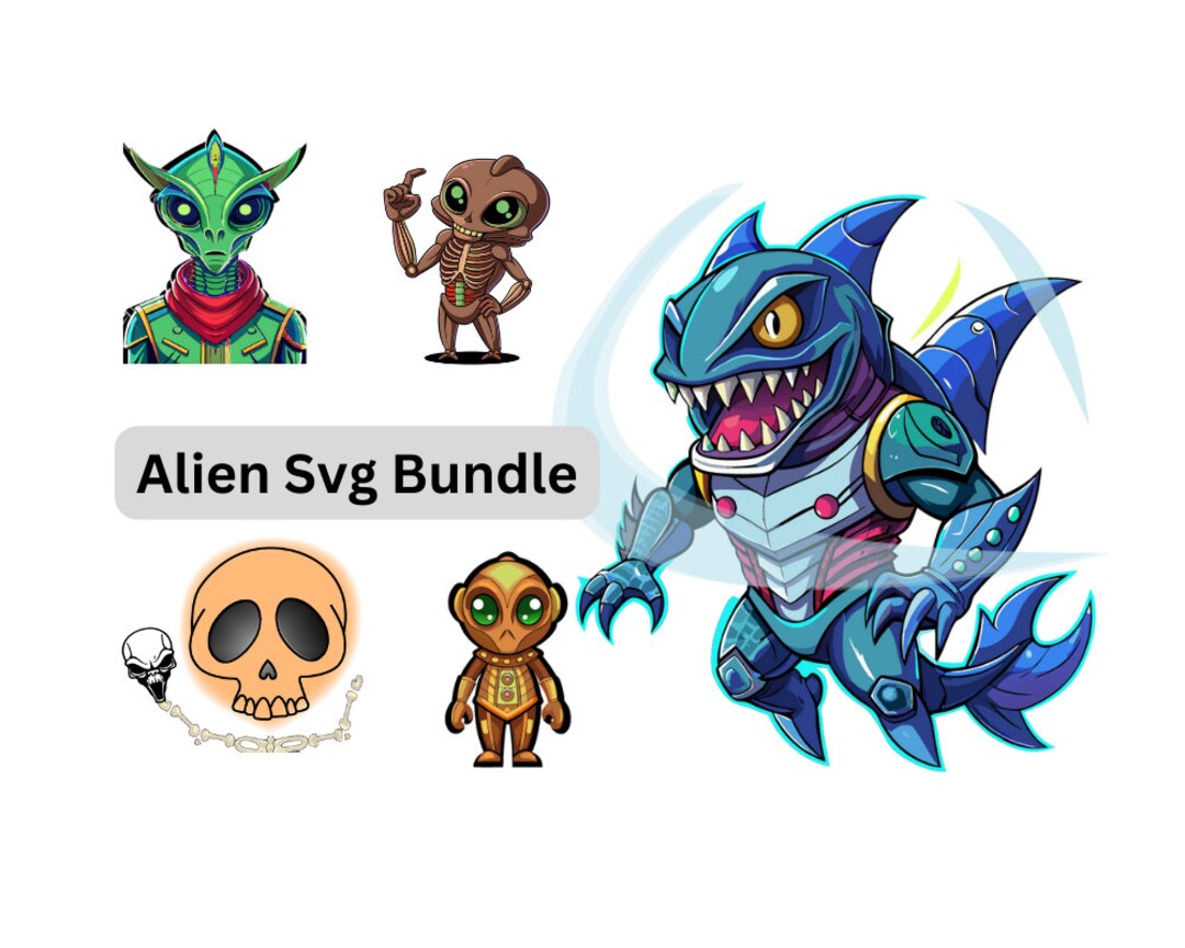 Süßes Alien SVG, Alien Face SVG, kawaii Alien Clipart Bundle, Weltraum ...