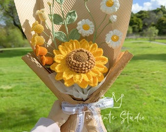 Crochet Sunflower Bouquet, Handmade Floral Arrangement