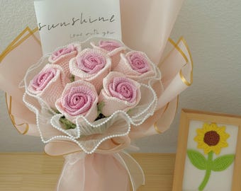 Crochet Rose Bouquet, Handmade Flower Arrangement