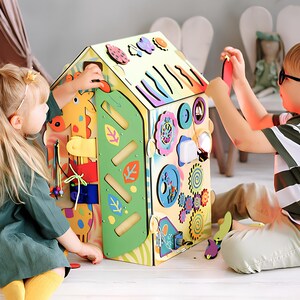 Cadeau pour enfants - Jouet Montessori Occupé, Girafe, Tableau d'activités, Jouets sensoriels en bois, Cadeau de 1er anniversaire, Puzzle