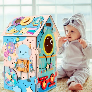 Jouet éducatif en bois pour tout-petit, maison occupée, cadeau de Noël, tableau d'activités pour enfants, cadeau de Nouvel An et idée cadeau, jouet en bois Montessori