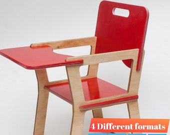 CNC Child Chair, Nursery Furniture, Router Cutting File (dxf, cdr, dwg, pdf)