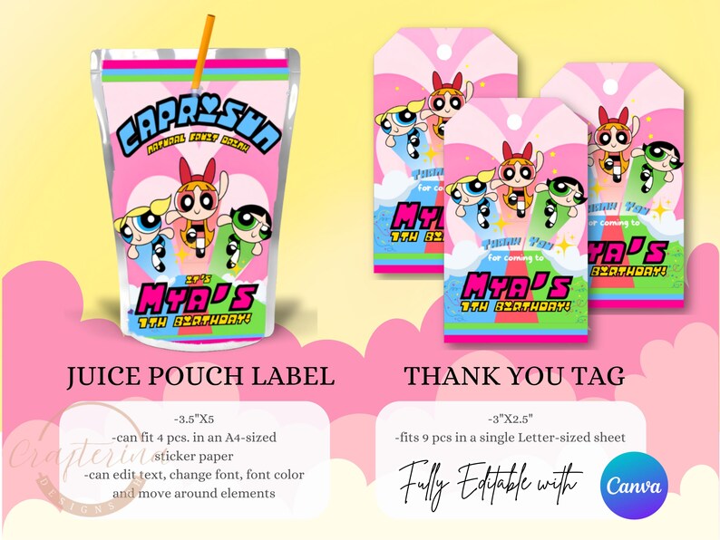 Mya Labels Power Puff Superhero Party Favor and Decor Templates (digital Download ...