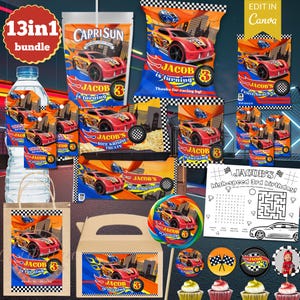 Race car Party Favor, Racing 1st Birthday, Hot Race Chip bag, Race Party Decor, Goodie Bag Label, Treats, Hershey, Pringles, Bottle, Cupcake