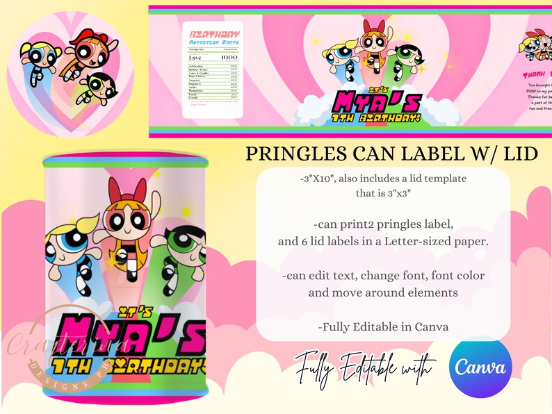 Mya Labels Power Puff Superhero Party Favor and Decor Templates (digital Download ...