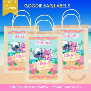 Upominki na przyjęcie Stitch Angel, Torba upominkowa Stitch, Etykieta na torbę na przyjęcie Stitch, Urodziny Stitch, Etykieta na chłopca i dziewczynkę Stitch, Upominek Luau, Chip Stitch Treats