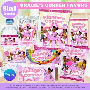 Upominki na przyjęcie Gracies Corner, torebka z chipsami Gracies, opakowanie na czekoladki Gracies, torebka z upominkami Gracies, przekąska owocowa Gracie, pierwsze urodziny Gracie