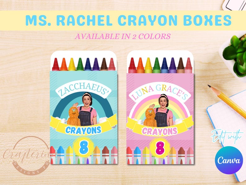 Ms Rachel Coloring Book & Crayon Box: Editable Birthday Party Bundle ...