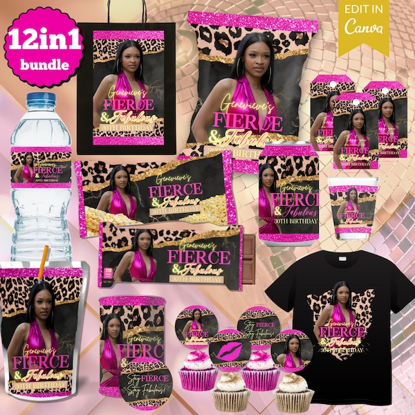 Pink Leopard Cheetah Party Favor Bundle: DIY Printable Templates (Digital Download