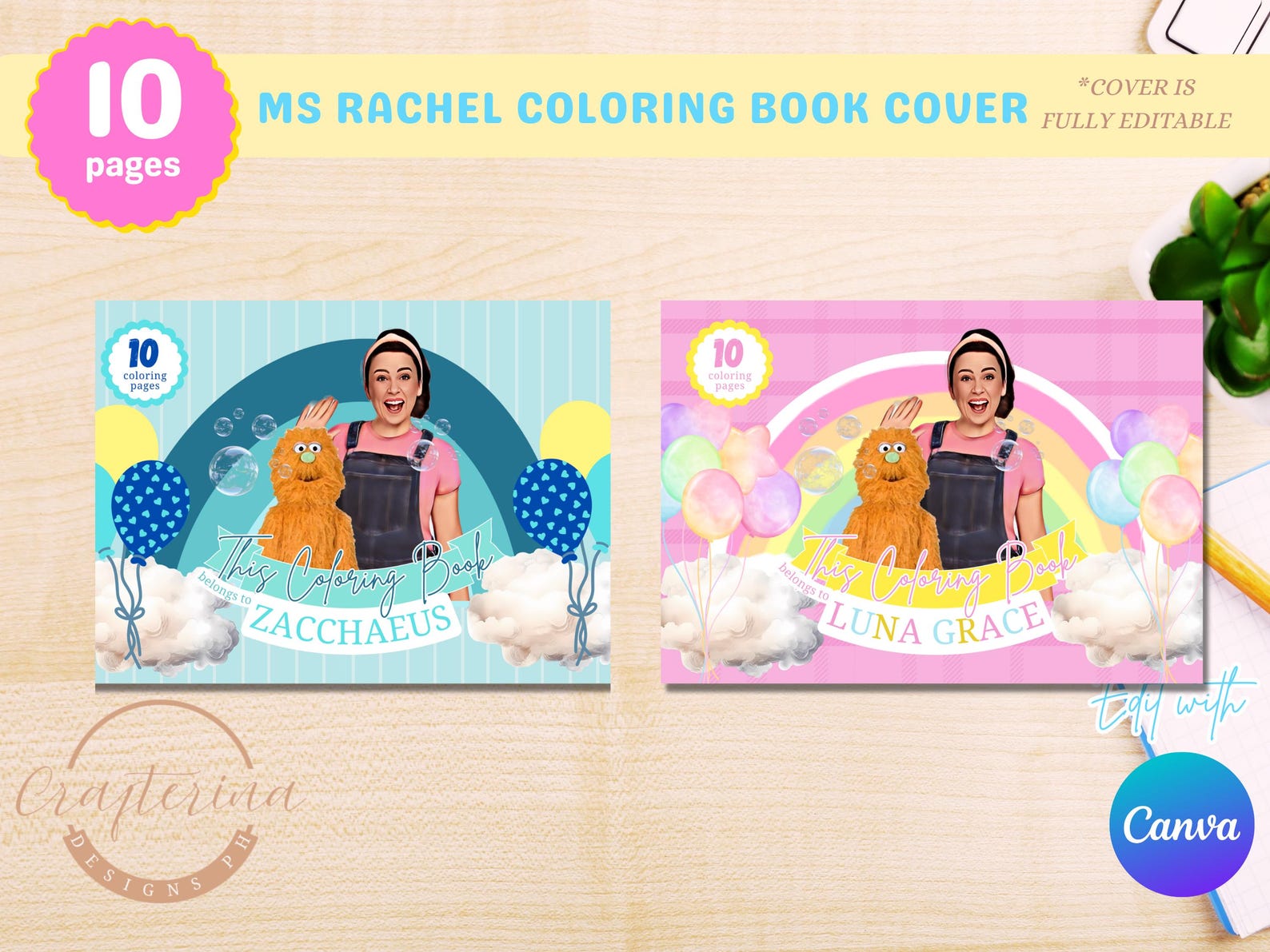 Ms Rachel Coloring Book & Crayon Box: Editable Birthday Party Bundle ...