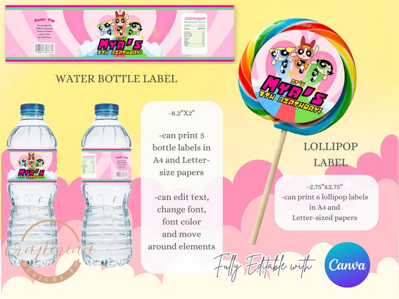 Mya Labels Power Puff Superhero Party Favor and Decor Templates (digital Download ...