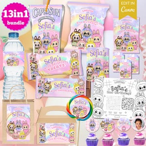 Labubu Party Favors, Labubu Monster Rainbow Birthday, Labubu Chip bag, Hershey, Pringles, Krispies, Goodie Bag Label Tag, Cupcake, Activity