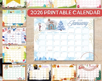 2026 Editable Printable Calendar, Monthly Theme, Holiday Observances
