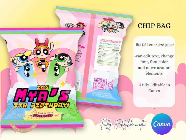 Mya Labels Power Puff Superhero Party Favor and Decor Templates (digital Download ...