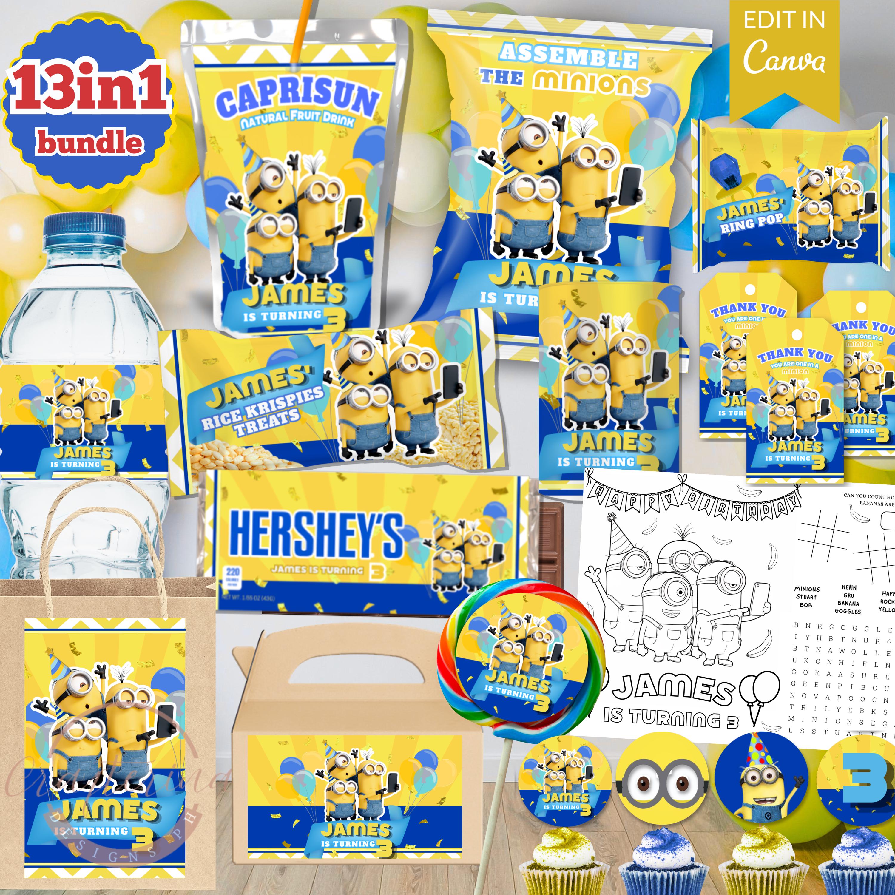Minions Birthday Party Favors and Decor Templates | Editable and ...