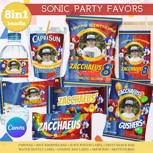 Sonic Blue Red Party Favor Bundle, Sonic Boy Girl Party, Sonic Goodie Bags, Sonic Birthday Party Decor, Sonic Chip Bag, Sonic Bottle Juice