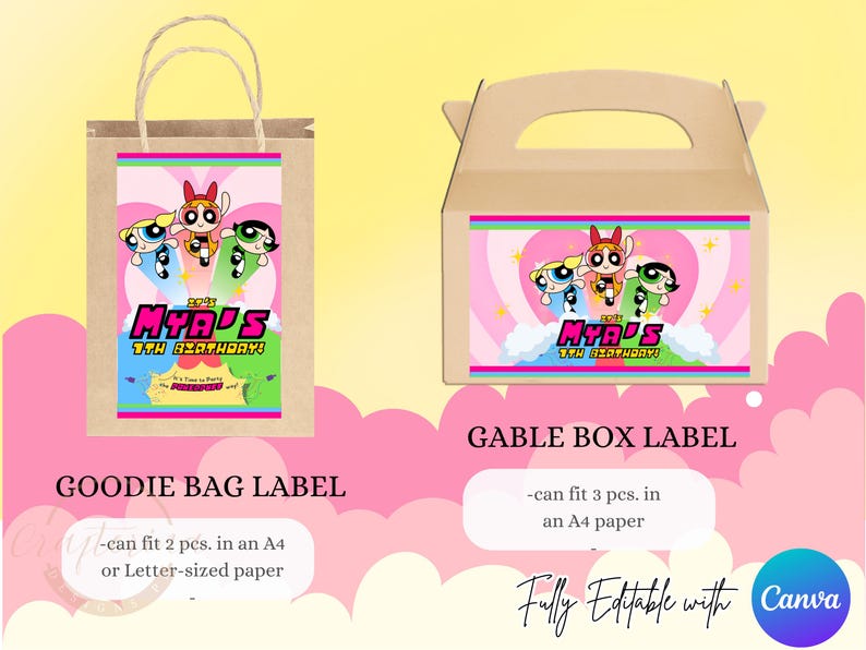 Mya Labels Power Puff Superhero Party Favor and Decor Templates (digital Download ...