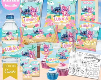Stitch Angel Chip Bag, Stitch Angel Party Favors, Lilo Stitch Birthday, Stitch Cupcake, Rice Krispies, Stitch Hersheys, Pringles, Label Luau