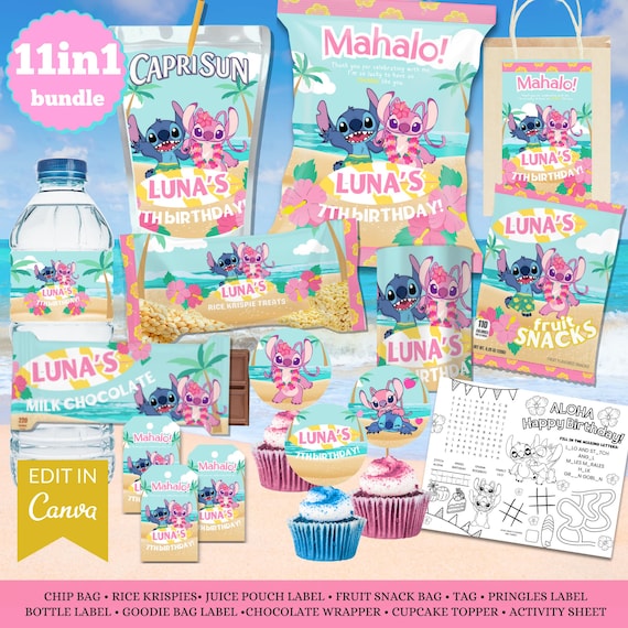 Stitch & Angel Birthday Party Favors: 10-in-1 Label Templates (Digital Download)
