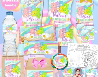 Bears Pastel Party Favors, Bears Rainbow Birthday, Bears 1st Birthday, Bears Pastel Chip Bag, Goodie Bag Label Sticker, Cupcake Treats Tag