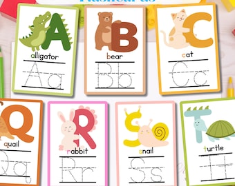 Animal Alphabet Tracing Flashcards: Preschool Activity Cards (PDF Download)