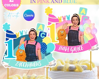 Editable Ms Rachel Cake Topper: Pink and Blue Party Decorations (PDF)