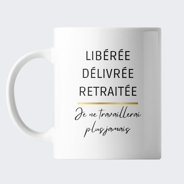 Mug Céramique 'Vive La Retraite' Noir Beige Blanc - 95x80 Mm [A3561