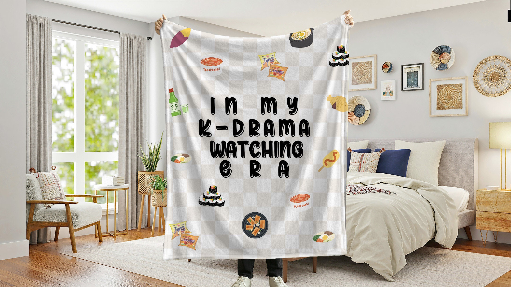 Korean Drama Food Blanket | In My K-Drama Era | Velveteen Plush Blanket | Soju | Korean Gift for Her | Kdrama Lover | Bestie Chingu Gift