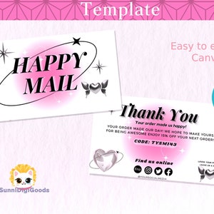 Plantilla de tarjeta de agradecimiento Y2K, tarjeta de agradecimiento comercial editable KPOP, paquete personalizable, tarjeta de felicitación, planificador CANVA Kpop
