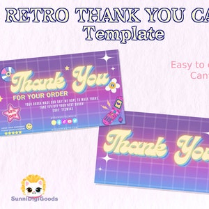 Retro Y2K Dankeskarten-Vorlage KPOP Bearbeitbares Geschäft Dankeskarte Anpassbare Paketbeilage Grußkarte CANVA-Vorlage im Stil der 80er Jahre
