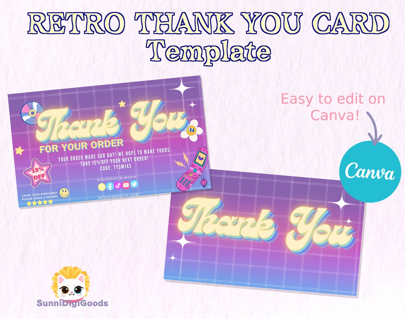 Retro Y2K Thank You Card Template KPOP Editable Business Thank You Card ...