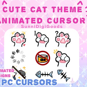 Cute Cat Paw Mouse Cursor 10 animated PC Gaming Cursor Pack, Kawaii, Desktop Decor for Windows ,Cursor pack Pc cute decor