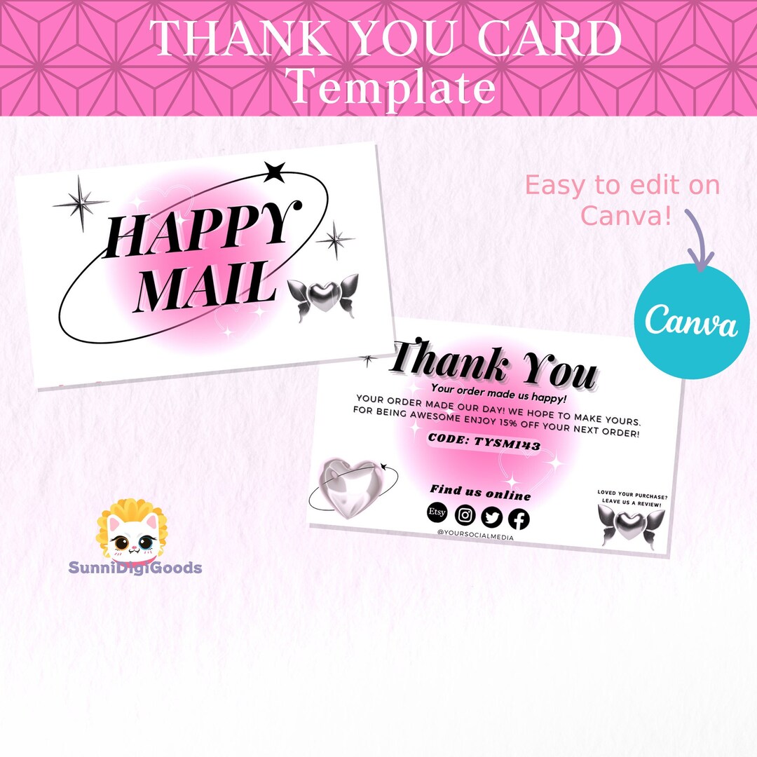 Y2K Thank You Card Template KPOP Editable Business Thank You Card ...