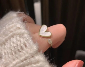 Anillo abierto de corazón de amor, anillo ajustable con temperamento elegante, joyería, nuevo regalo para mujer