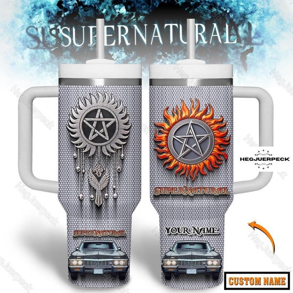 Supernatural Tumbler 40oz, Personalized Tumbler Tumbler with Handle, Winchester Brothers Tumbler with Handle &Straw, Supernatural Gifts