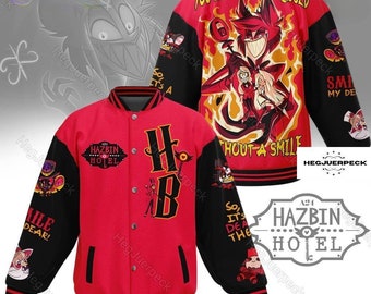 Chaqueta Hazbin Hotel, Chaqueta de béisbol Hazbin Hotel, Camisa Alastor Hazbin Hotel, Chaqueta animada para hombre, Chaqueta de carreras Hazbin Hotel