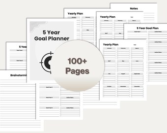 Planificador de objetivos a 5 años imprimible / Plantilla de planificación de vida a largo plazo / Herramienta de productividad editable de Canva