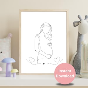 Stampa regalo gravidanza Nuova mamma Arte digitale Baby shower regalo per neomamma Stampabile Disegno a linee sottili Annuncio gravidanza