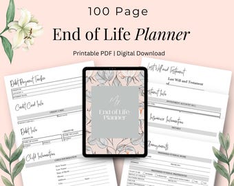 Planificador de fin de vida, plantilla imprimible de deseos finales, carpeta de por si acaso, plan funerario, carpeta de emergencia, plantilla de último testamento y voluntad