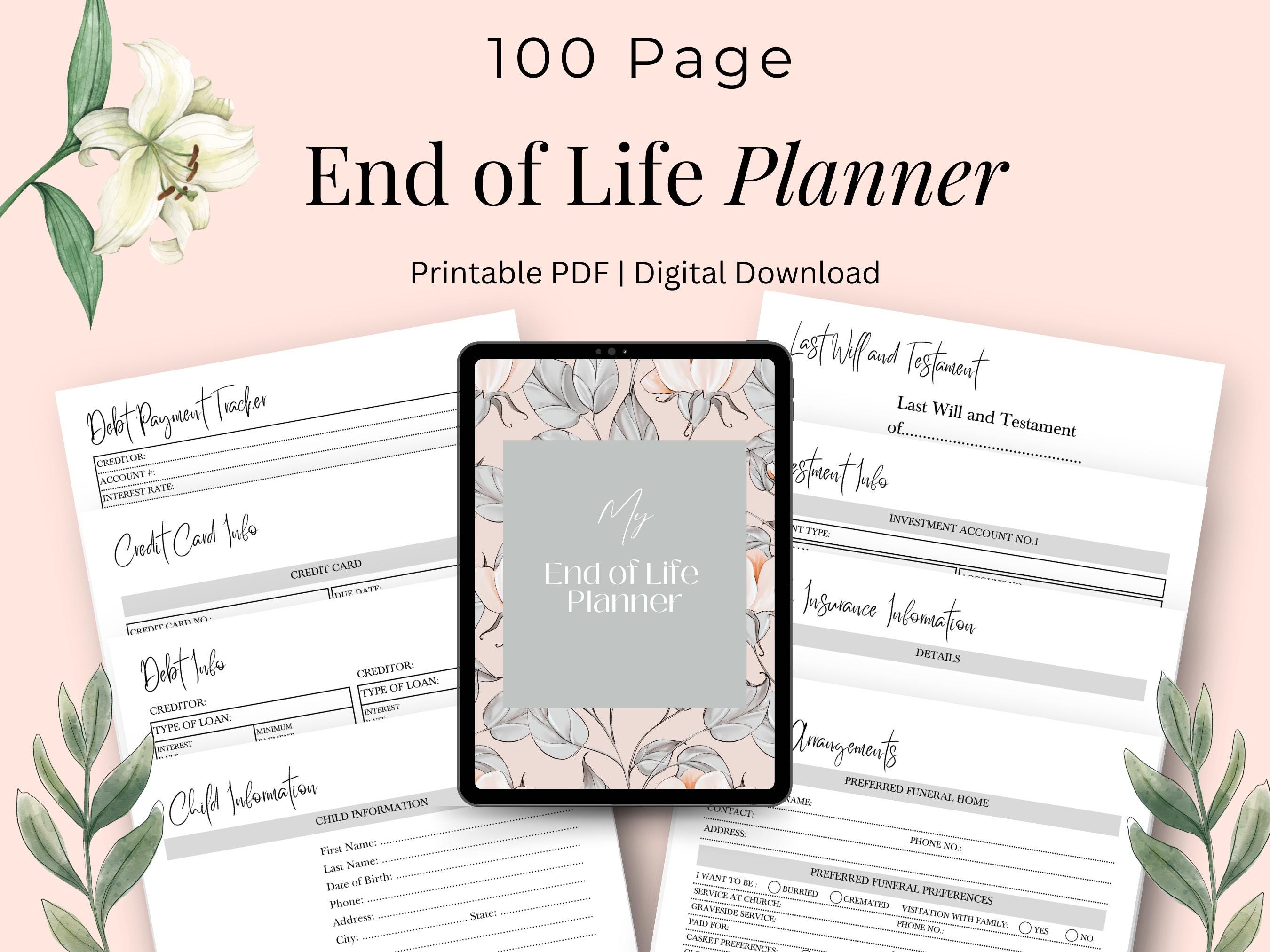 End of Life Planner Printable Final Wishes Template Just in Case Binder ...