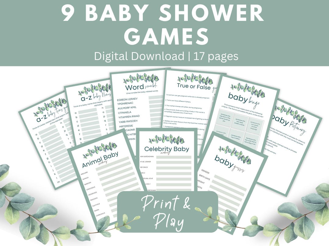 Printable Baby Shower Games Gender Neutral Sage Green Baby Shower ...