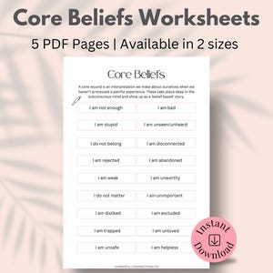 Core Beliefs Worksheets Self Belief CBT Worksheets Self Esteem Activities Relationship Advice Self Discovery Limiting Beliefs Self Doubt