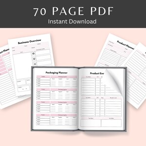 Puede incluir: Un planificador de desarrollo de productos imprimible en PDF de 70 p&aacute;ginas. El planificador incluye secciones para nuevos planes de productos, listas de productos, planificadores de productos, planificadores de empaque y evaluaciones de productos.