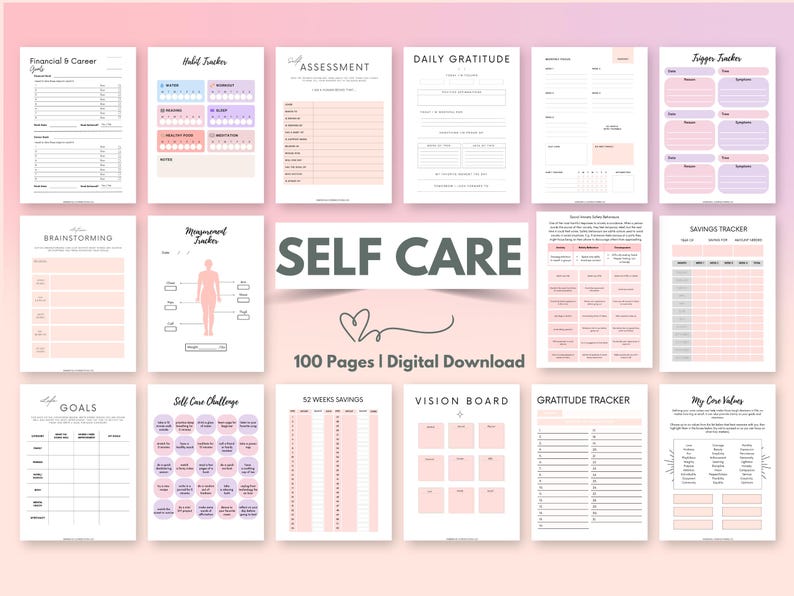 Self Care Planner Printable Wellness Journal Habit Tracker PDF Pages ...