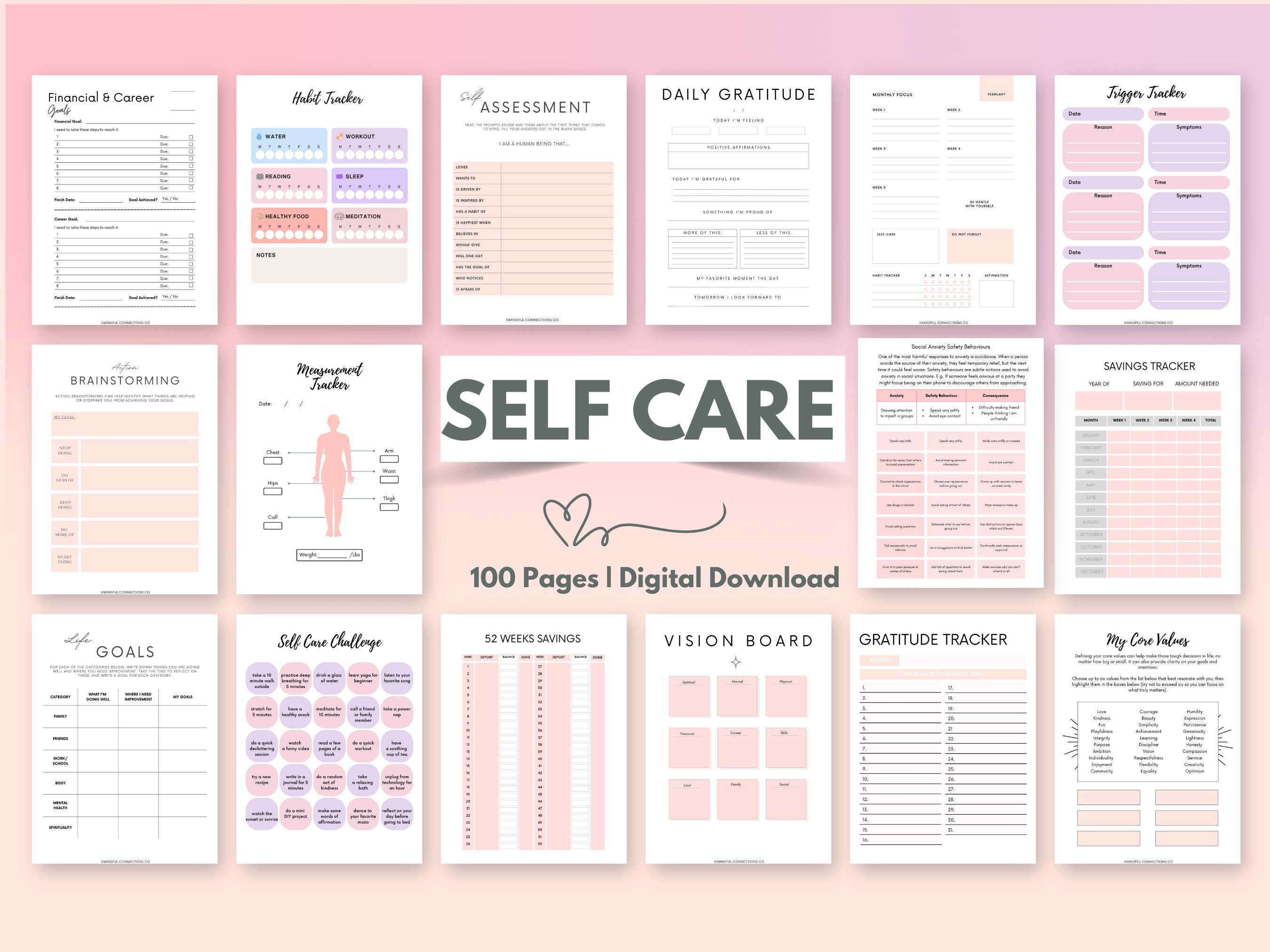 Self Care Planner Printable Wellness Journal Habit Tracker PDF Pages ...